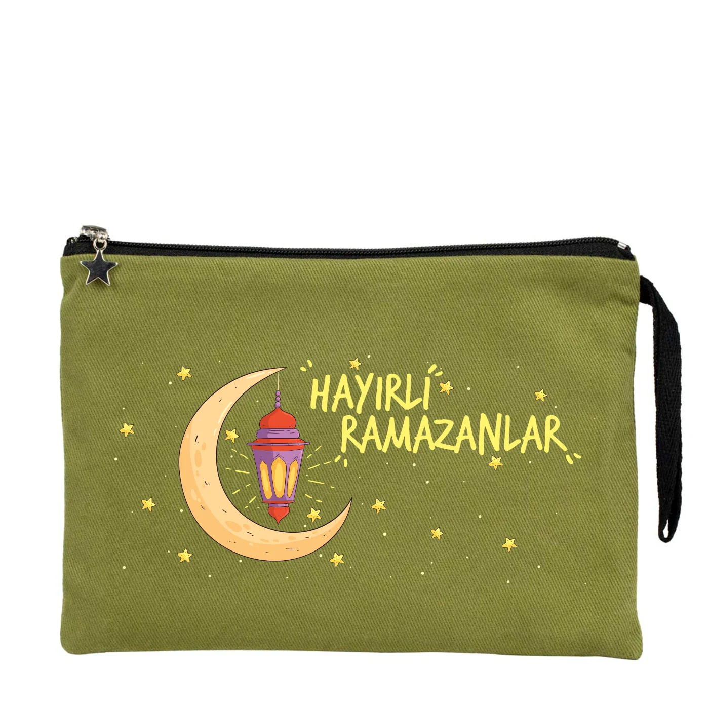 25x18 cm Yeşil Astarlı Kanvas Kalemlik - Harçlık & Şeker Cüzdanı - detay görünüm