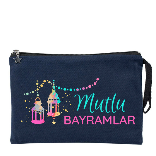 25x18 cm Lacivert Astarlı Kanvas Kalemlik - Bayram Harçlık Cüzdanı - detay görünüm