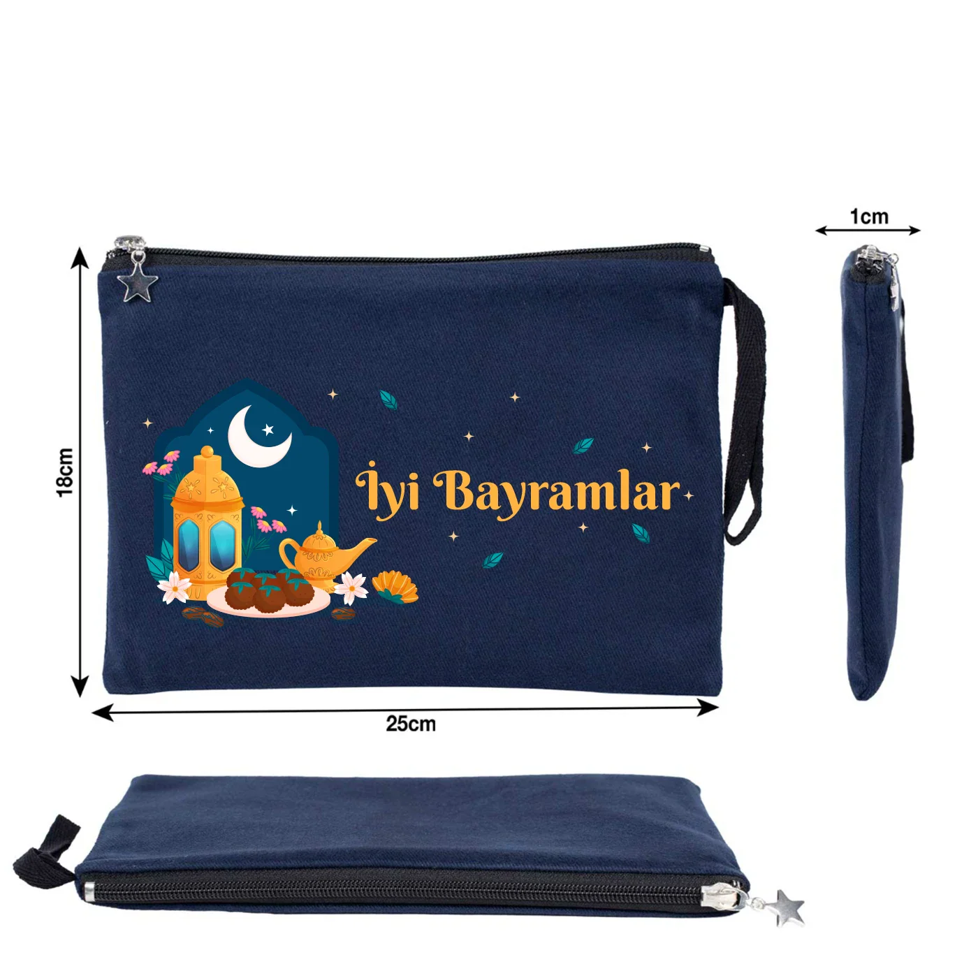 25x18 cm Lacivert Astarlı Kanvas Kalemlik - Bayram Harçlık Cüzdanı - farklı açı