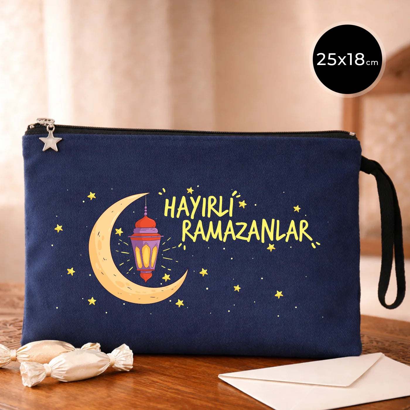 25x18 cm Lacivert Astarlı Kanvas Kalemlik - Bayram Harçlık Cüzdanı