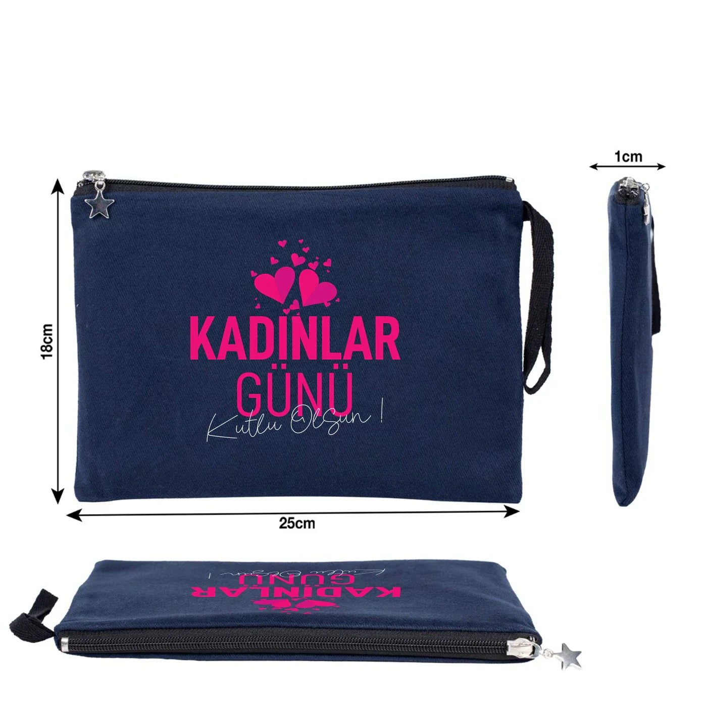 25x18 cm Lacivert Astarlı Kanvas Kalemlik - Kadınlar Günü Hediyesi - yakın çekim