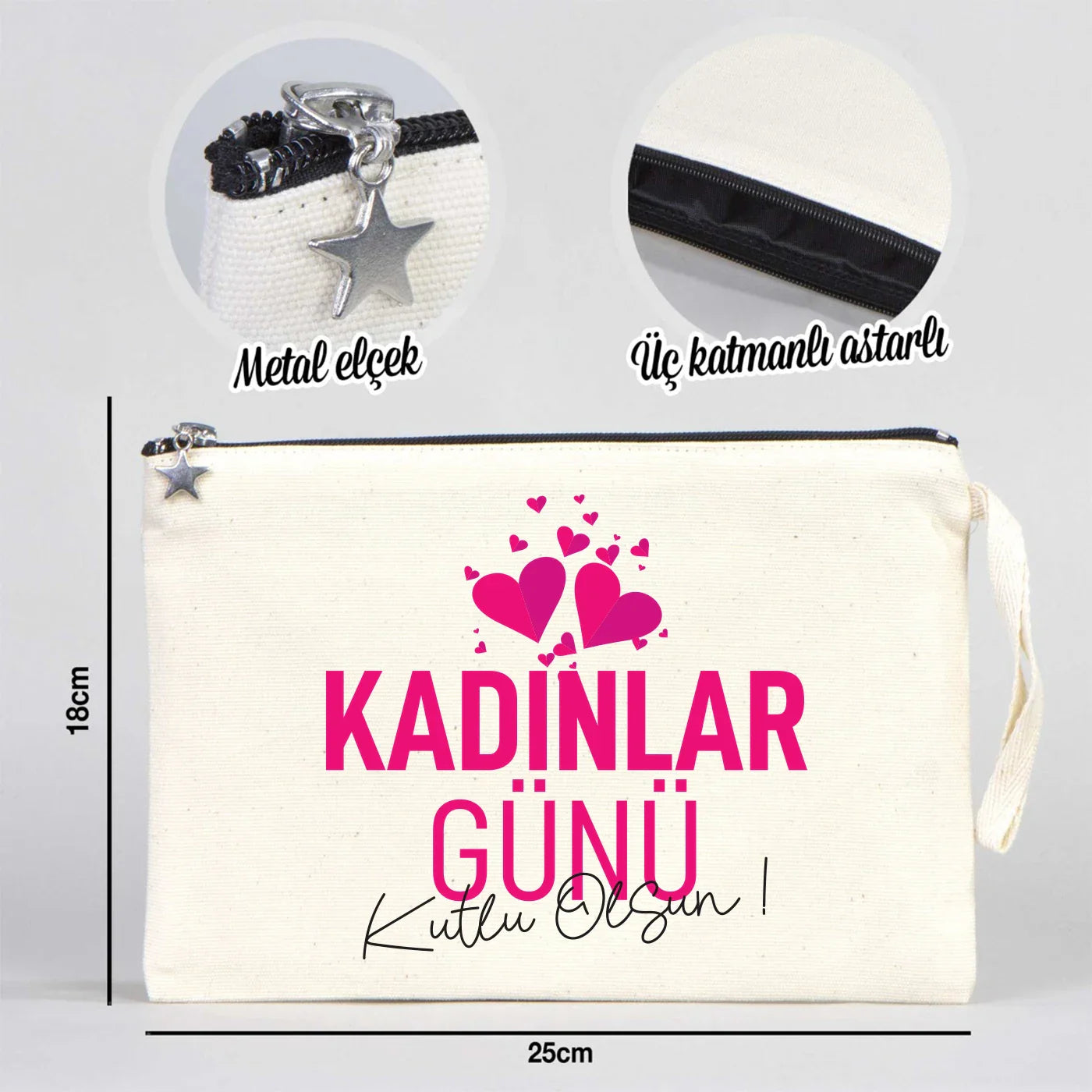 25x18 cm Astarlı Kanvas Kalemlik - Kadınlar Günü Hediyesi