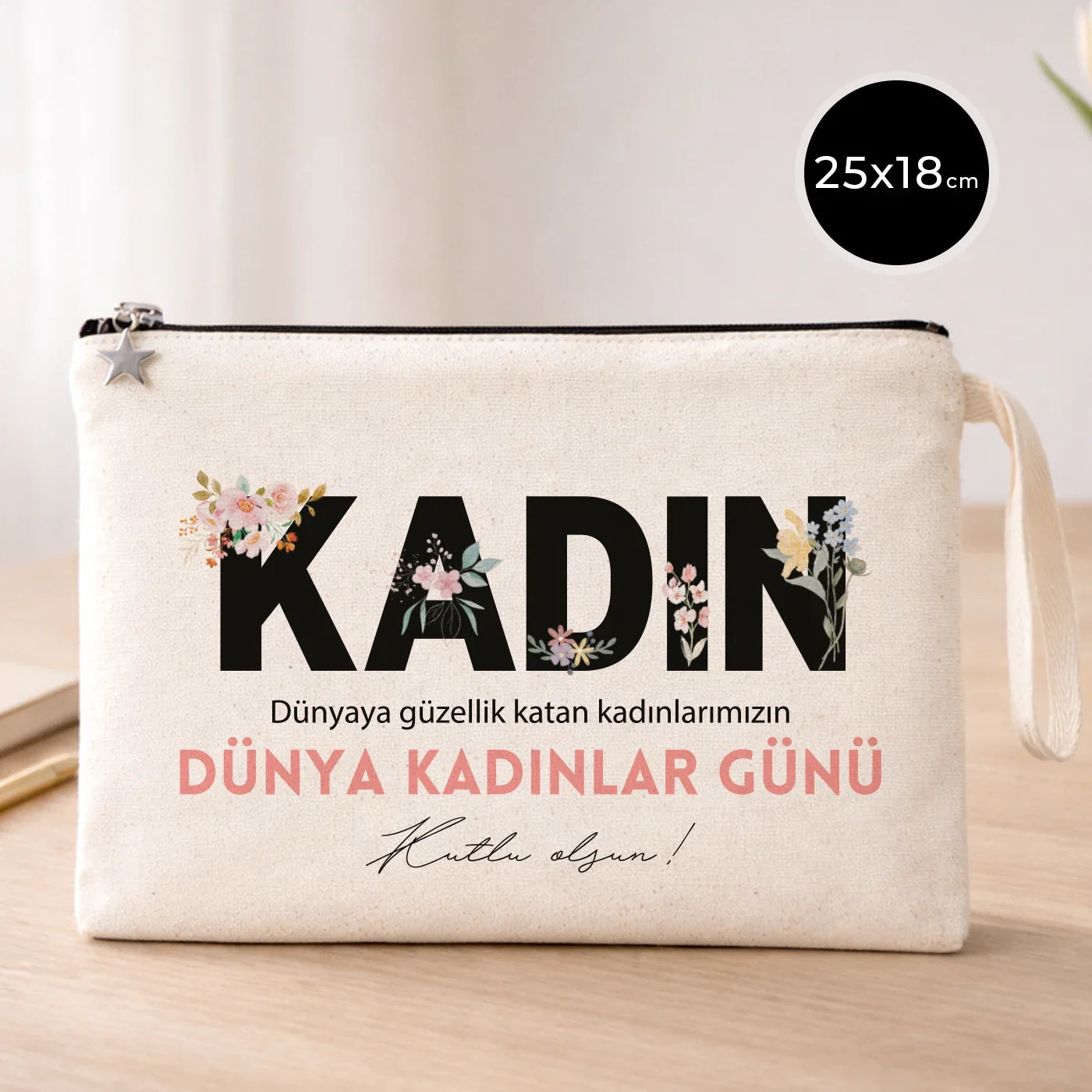 25x18 cm Astarlı Kanvas Kalemlik - Kadınlar Günü Hediyesi