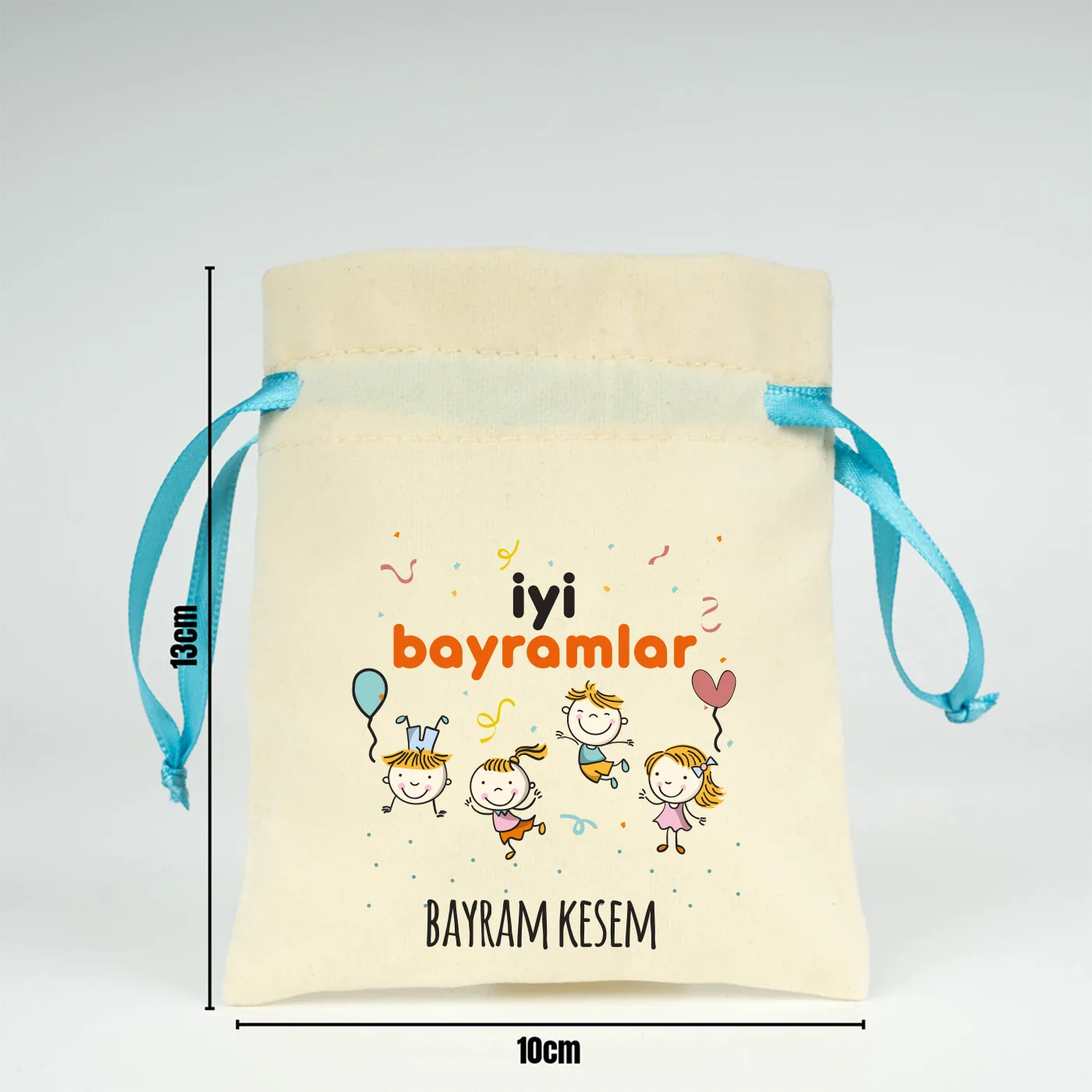 10x13 cm Turkuaz Renk İp Kadife Gül Kese - Bayram Harçlık Kesesi - farklı açı