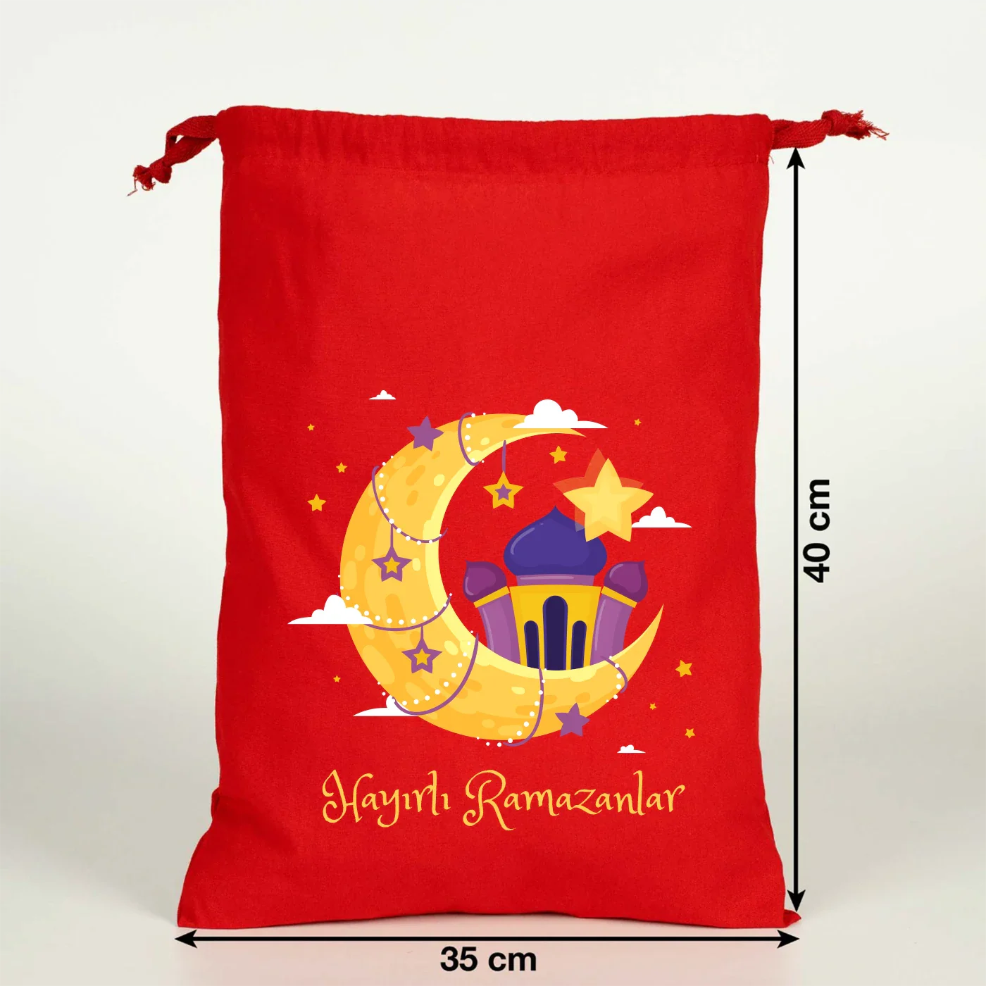30x40 cm Kırmızı Bez Kese - Bayram Çantası - farklı açı