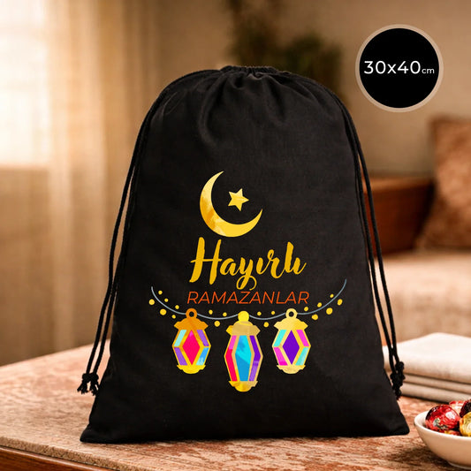 30x40 cm Siyah Bez Kese - Bayram Kesesi