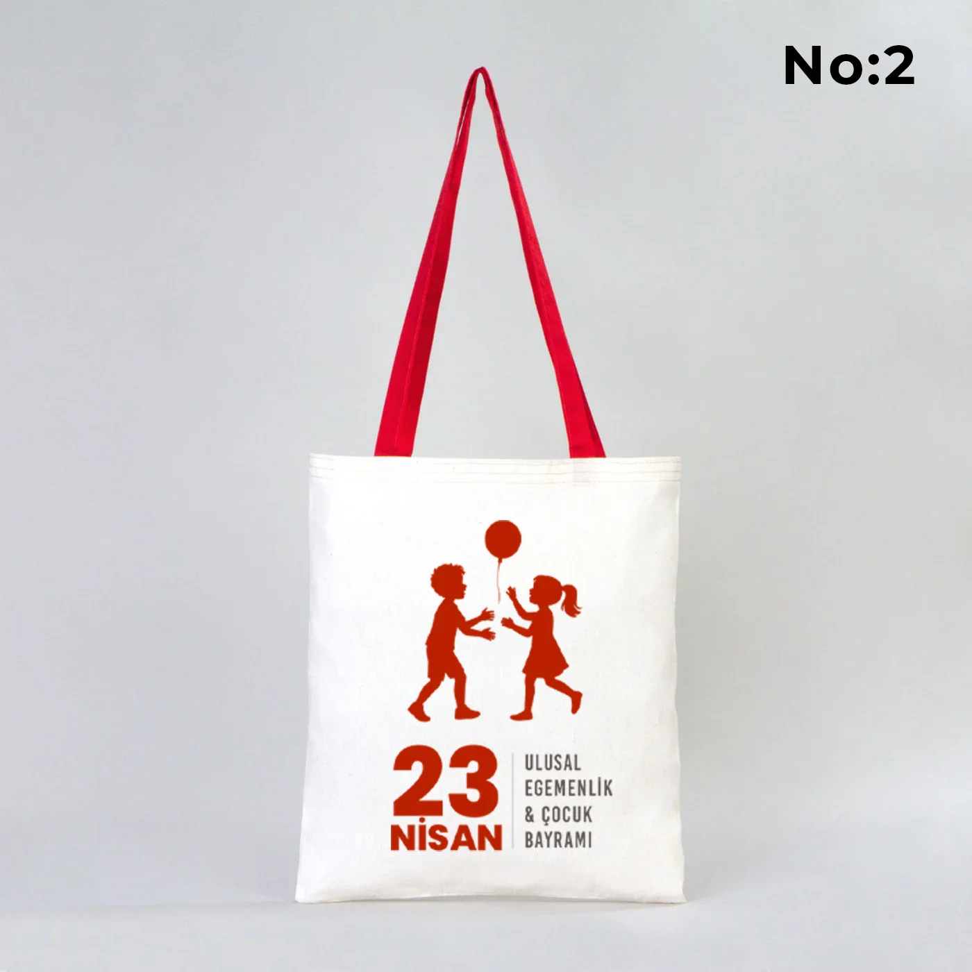 35x40 cm Kırmızı Kulp Ham Bez Çanta Baskılı - 23 Nisan Hediyesi - detay görünüm