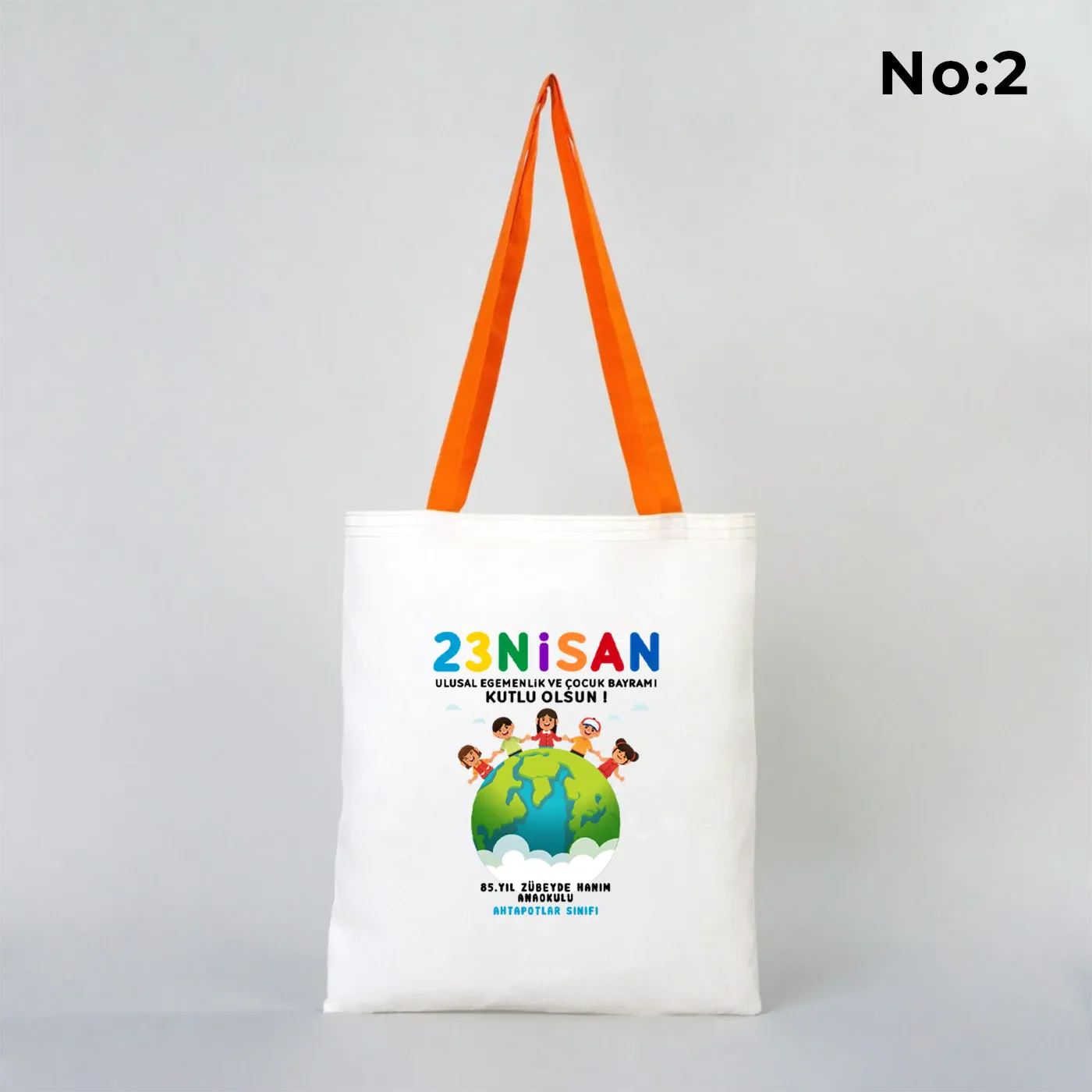35x40 cm Turuncu Kulp Ham Bez Çanta Baskılı - 23 Nisan Hediyesi - detay görünüm