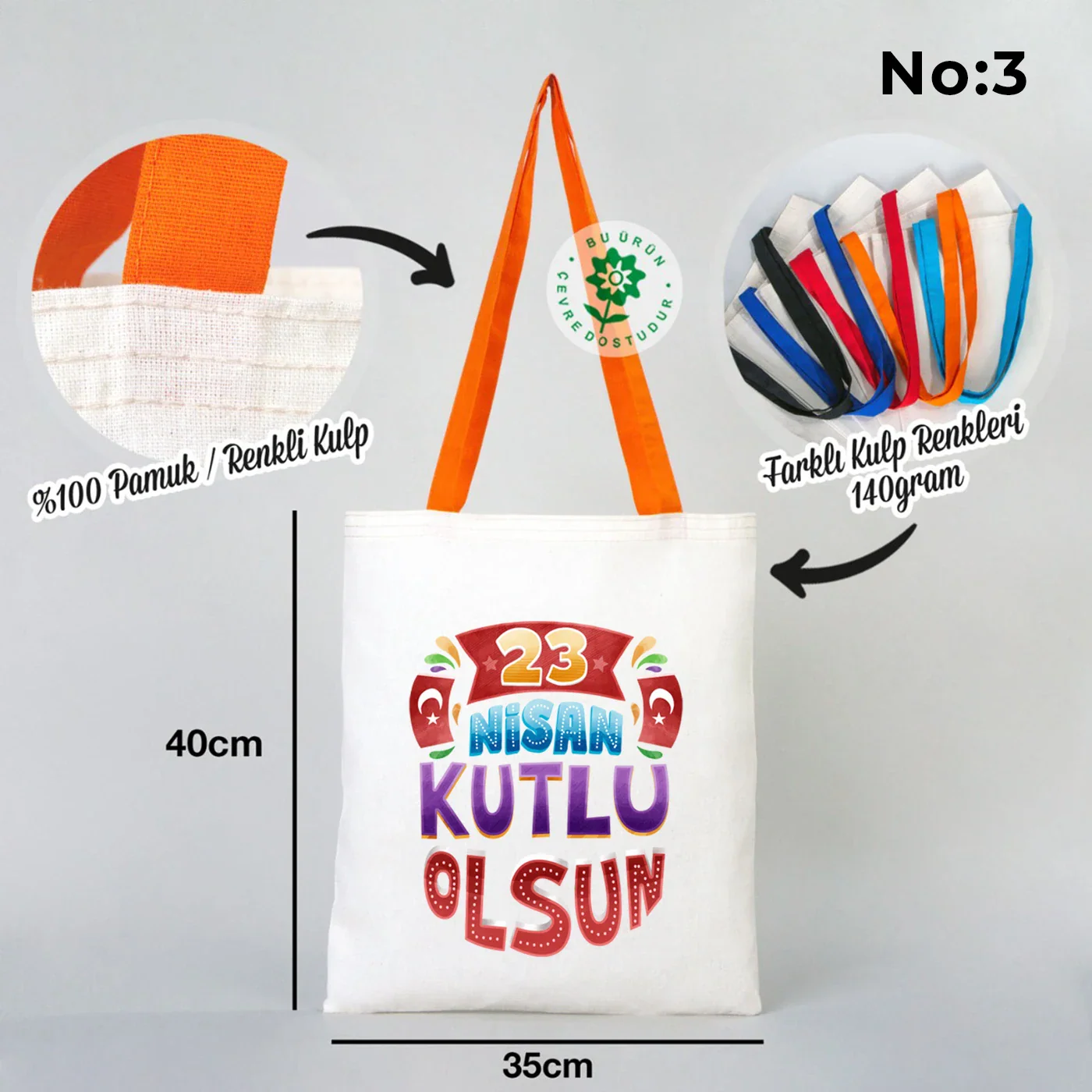 35x40 cm Turuncu Kulp Ham Bez Çanta Baskılı - 23 Nisan Hediyesi - yakın çekim