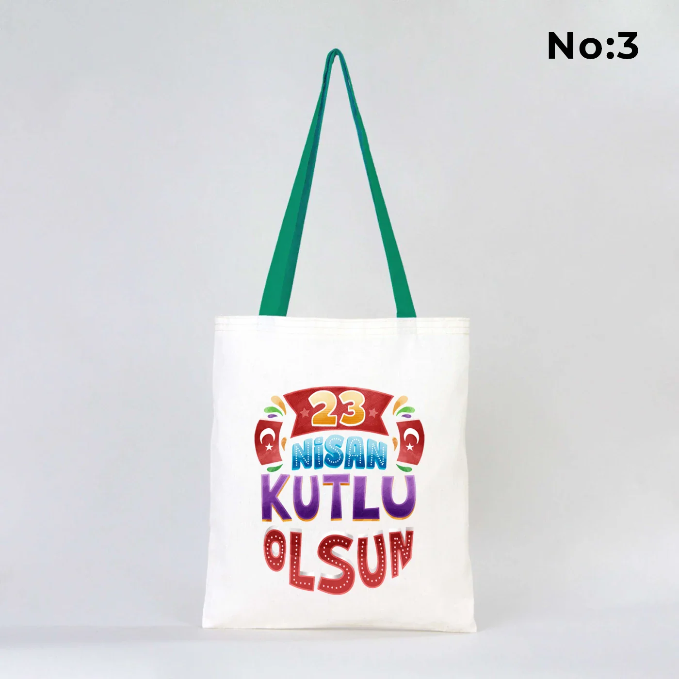 35x40 cm Yeşil Kulp Ham Bez Çanta Baskılı - 23 Nisan Hediyesi - yakın çekim