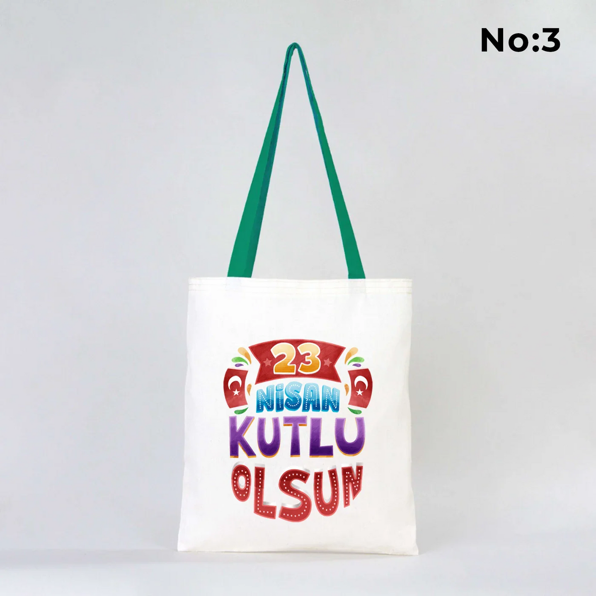 35x40 cm Yeşil Kulp Ham Bez Çanta Baskılı - 23 Nisan Hediyesi - yakın çekim