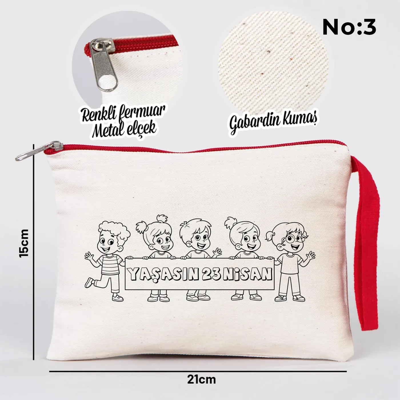 Boyanabilir 21x15 cm Kırmızı Fermuarlı - 23 Nisan Hediyesi - yakın çekim