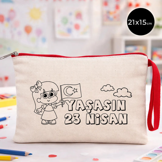 Boyanabilir 21x15 cm Kırmızı Fermuarlı - 23 Nisan Hediyesi