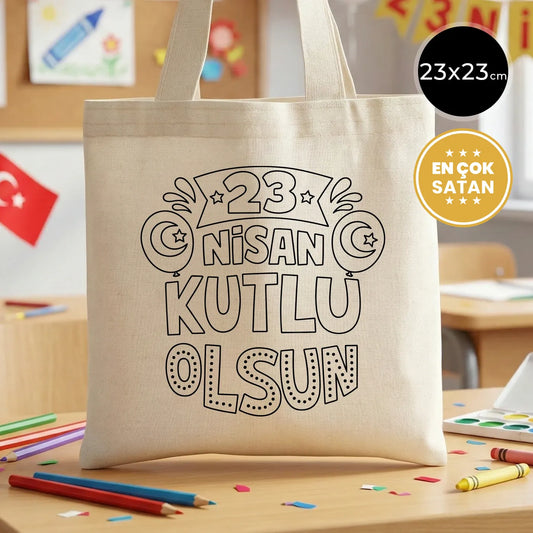 23x23 Boyanabilir Ham Bez Çanta | 23 Nisan Hediyesi
