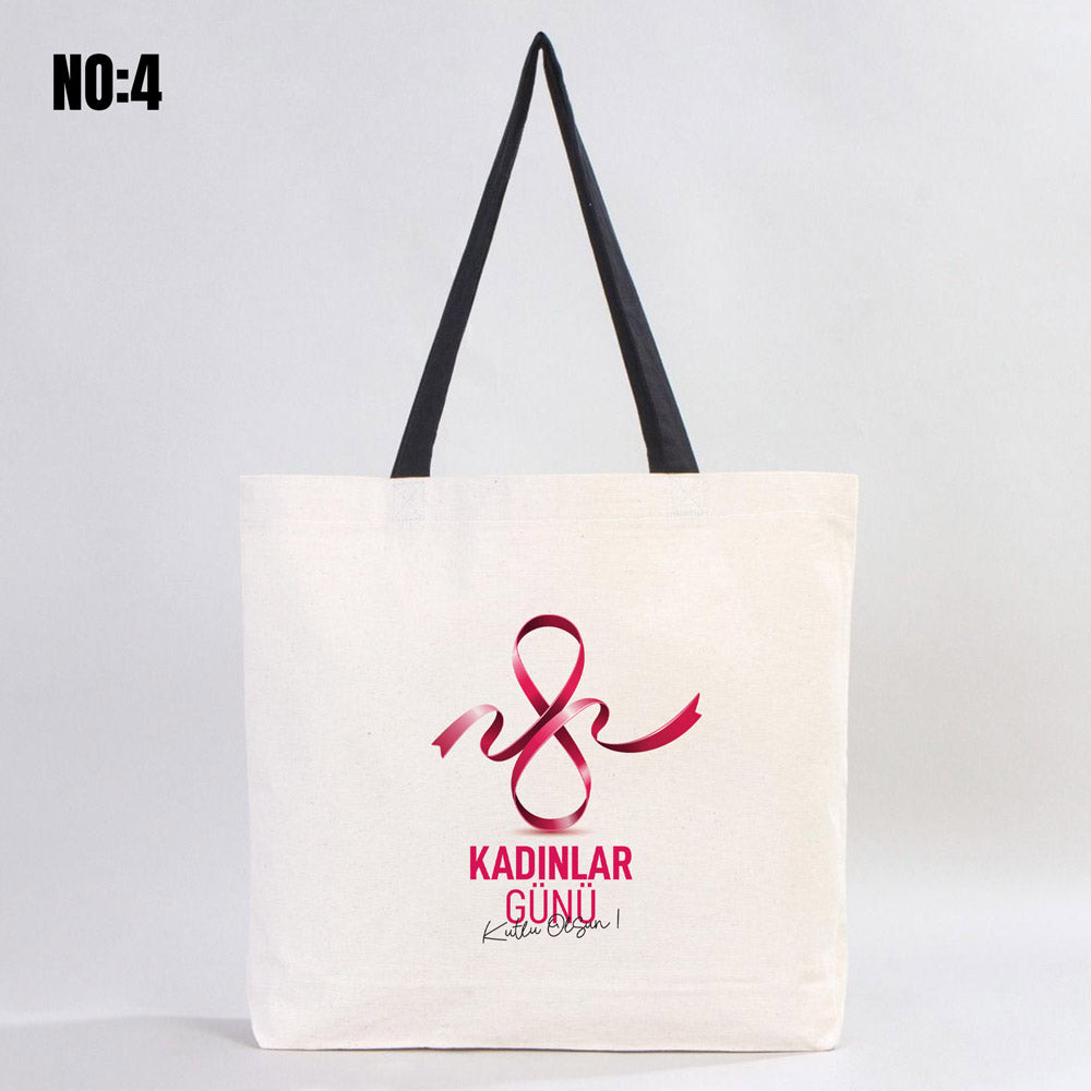 8 Mart Kadınlar Günü Kanvas Plaj Çantası 48x41x10 cm - Renkli Kulp - görsel 11