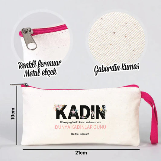 21x10 cm Fuşya Fermuarlı Kalemlik - Kadınlar Günü Hediyesi - detay görünüm