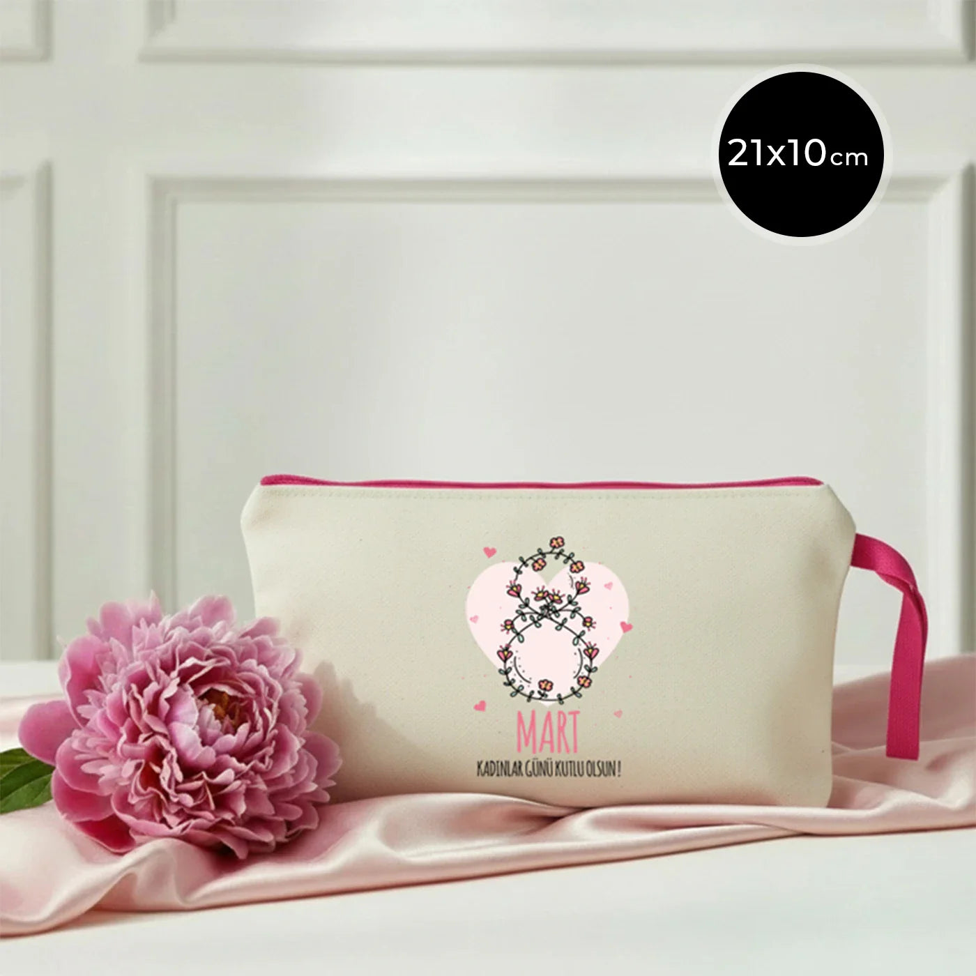 21x10 cm Fuşya Fermuarlı Kalemlik - Kadınlar Günü Hediyesi