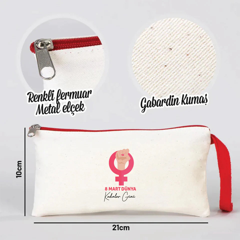 21x10 cm Kırmızı Fermuarlı Kalemlik - Kadınlar Günü Hediyesi - detay görünüm
