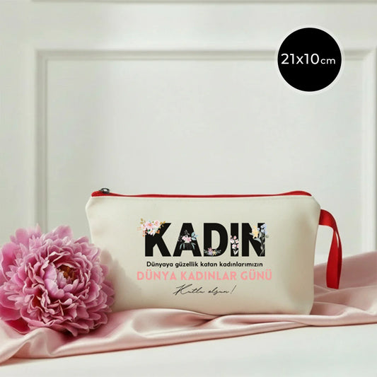21x10 cm Kırmızı Fermuarlı Kalemlik - Kadınlar Günü Hediyesi