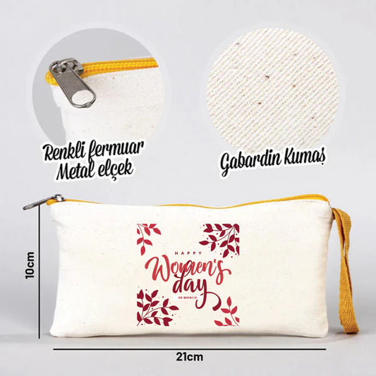 21x10 cm Sarı Fermuarlı Bez Kese - Kadınlar Günü Hediyesi - detay görünüm