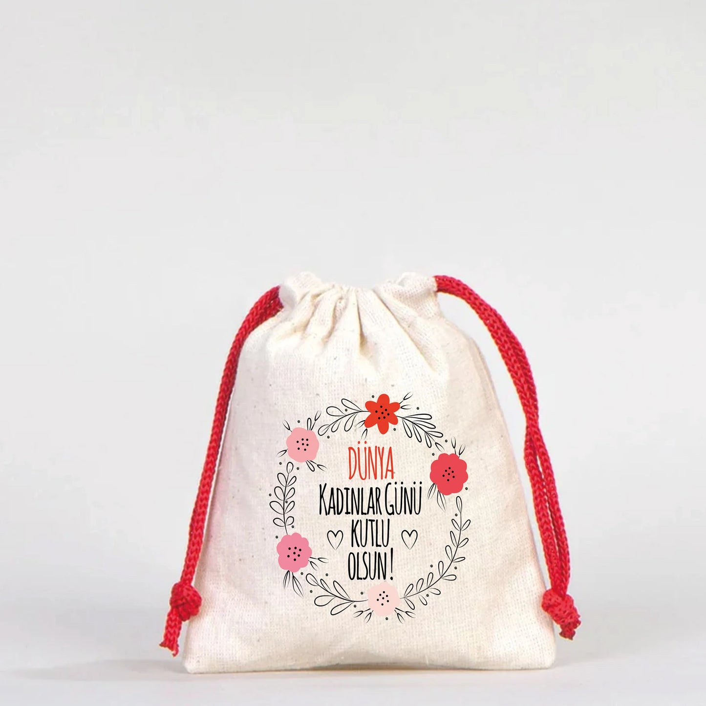 10x13 Kırmızı İpli Bez Kese – Kadınlar Günü Hediyesi