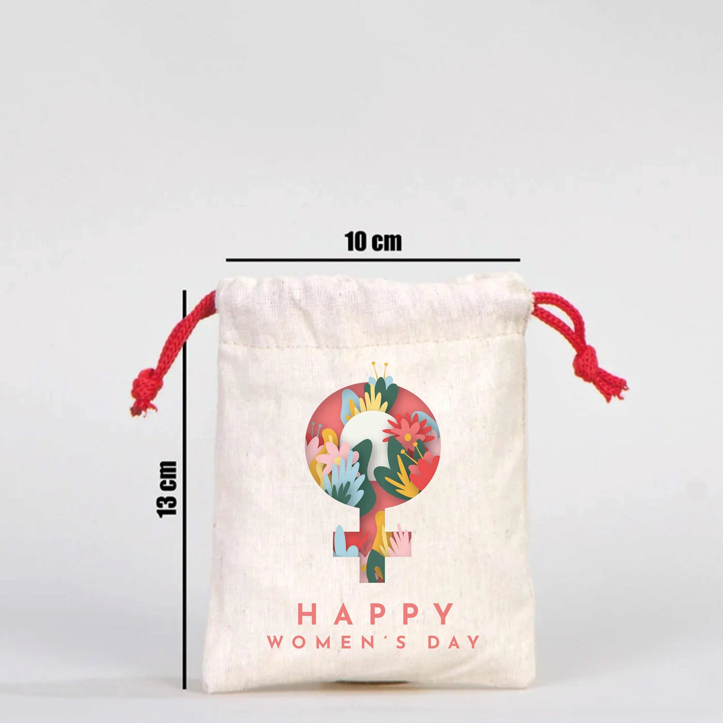 10x13 Kırmızı İpli Bez Kese – Kadınlar Günü Hediyesi