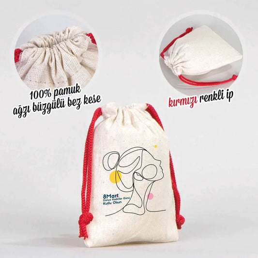 10x13 Kırmızı İpli Bez Kese – Kadınlar Günü Hediyesi