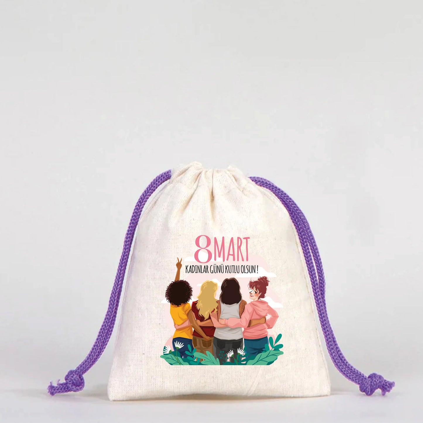 10x13 Mor İpli Bez Kese – Kadınlar Günü Hediyesi