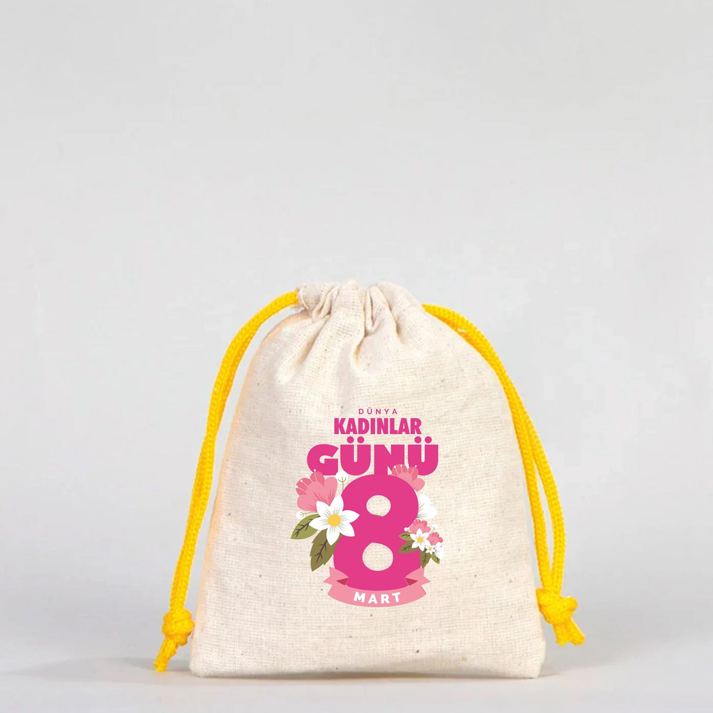 10x13 Sarı İpli Bez Kese – Kadınlar Günü Hediyesi