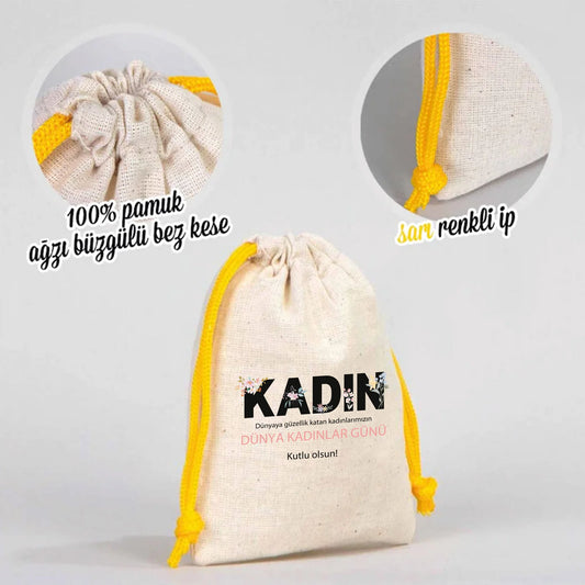 10x13 Sarı İpli Bez Kese – Kadınlar Günü Hediyesi