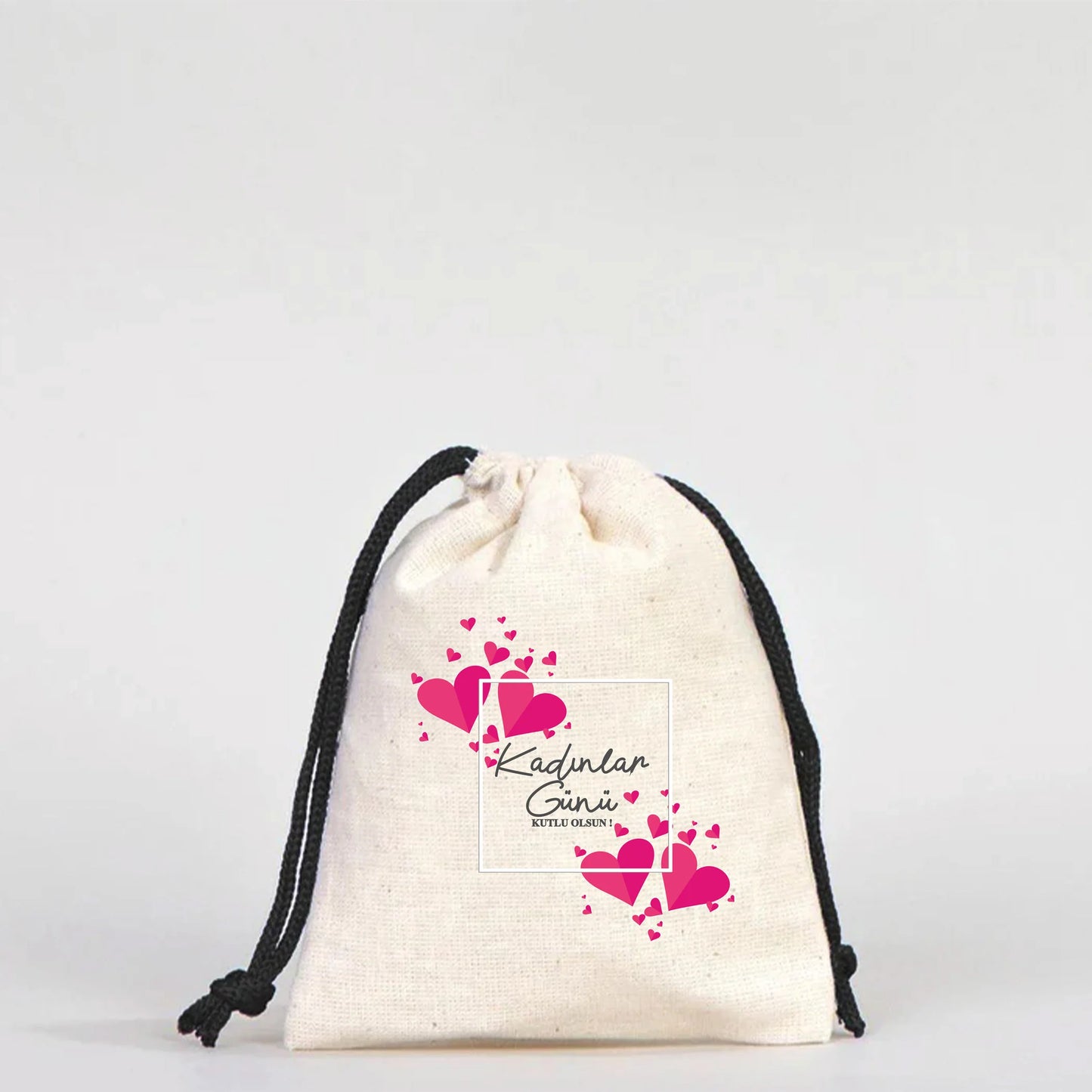 10x13 Siyah İpli Bez Kese – Kadınlar Günü Hediyesi