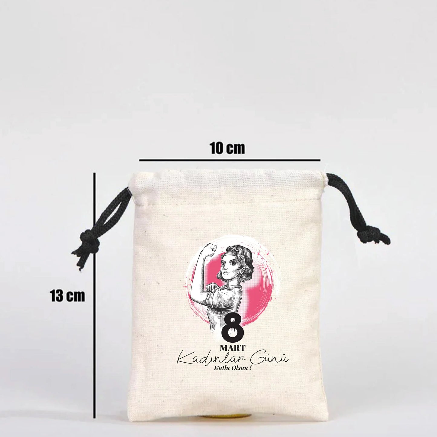 10x13 Siyah İpli Bez Kese – Kadınlar Günü Hediyesi