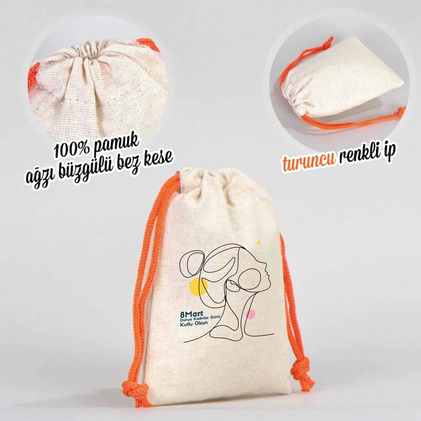 10x13 Turuncu İpli Bez Kese – Kadınlar Günü Hediyesi