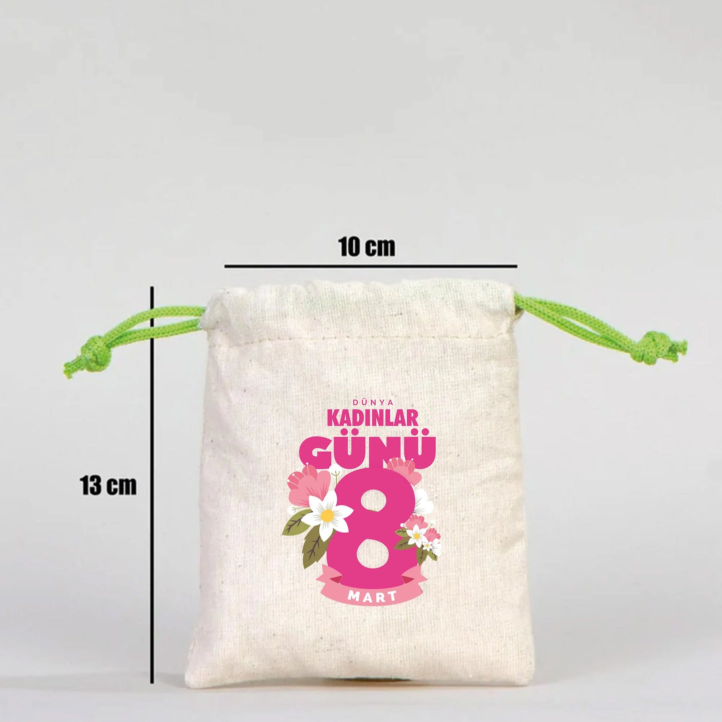 10x13 Yeşil İpli Bez Kese – Kadınlar Günü Hediyesi