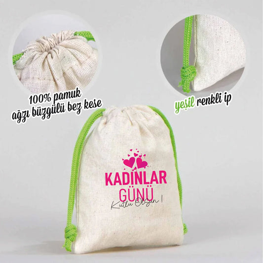 10x13 Yeşil İpli Bez Kese – Kadınlar Günü Hediyesi