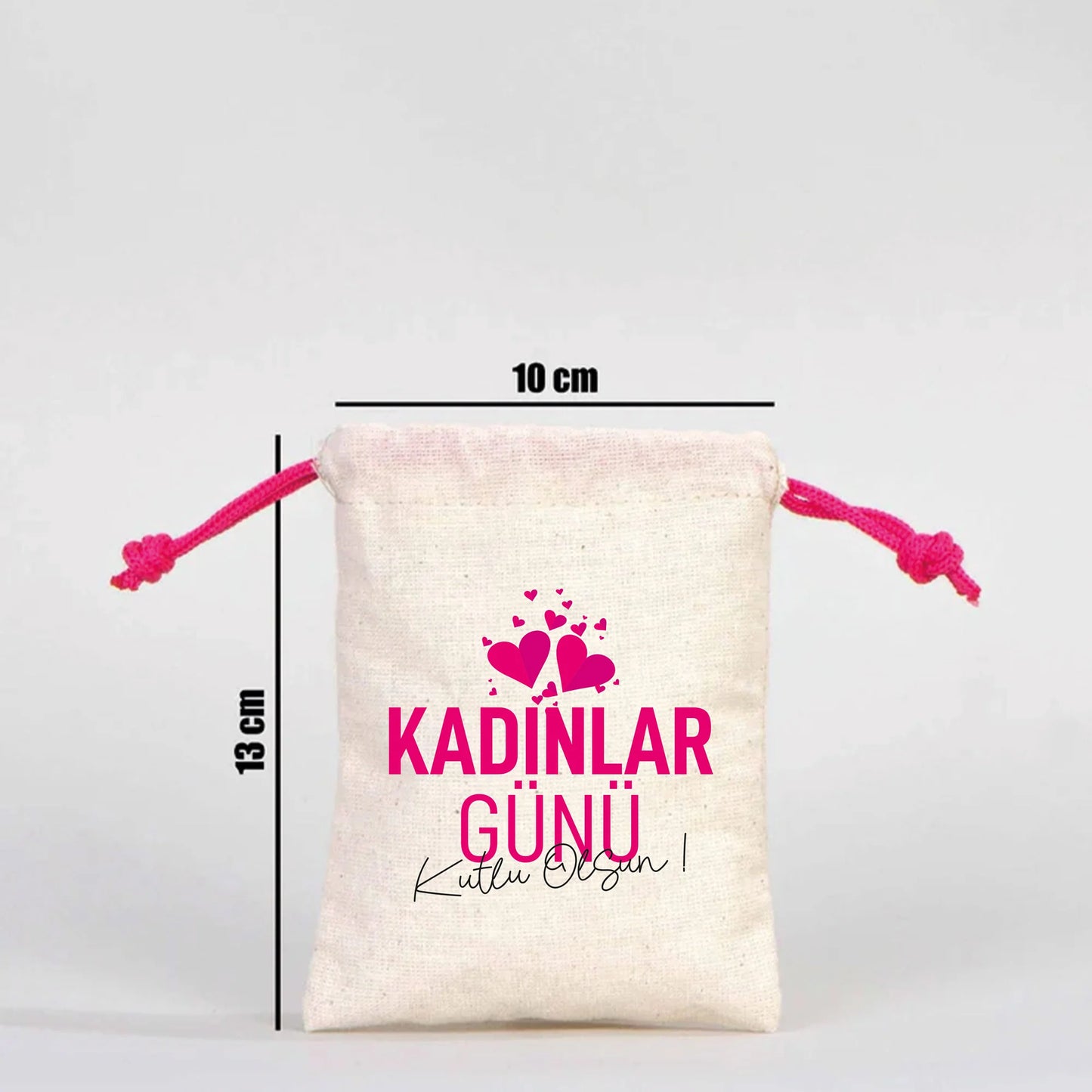 10x13 Fuşya İpli Bez Kese – Kadınlar Günü Hediyesi