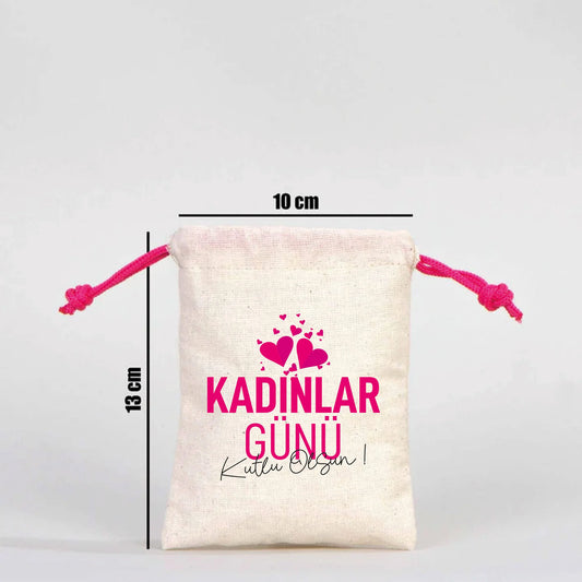 10x13 Fuşya İpli Bez Kese – Kadınlar Günü Hediyesi