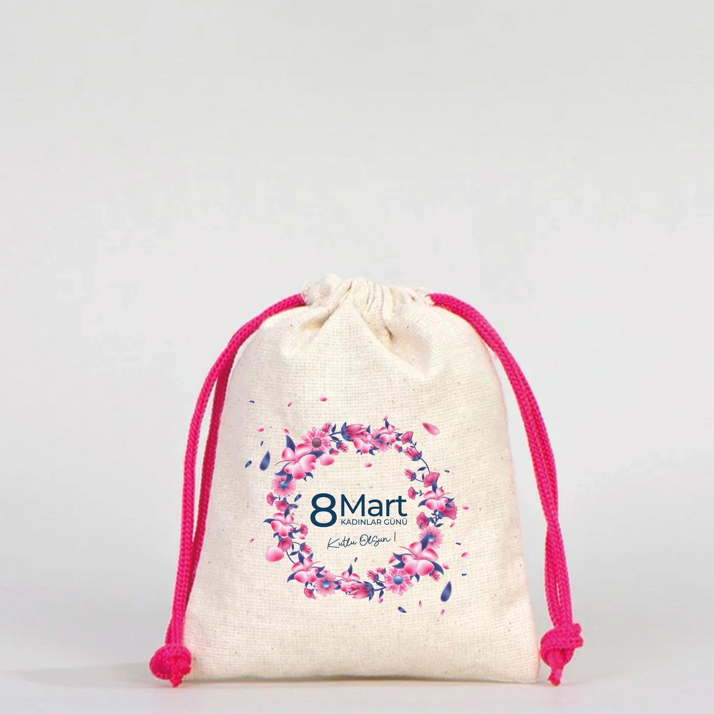 10x13 Fuşya İpli Bez Kese – Kadınlar Günü Hediyesi