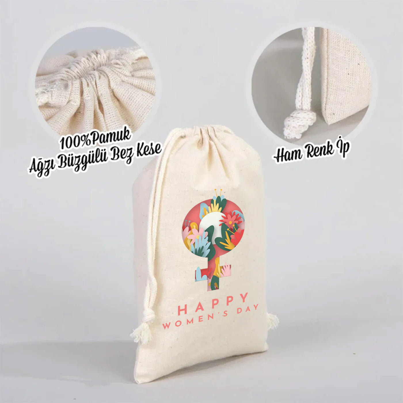 15x20 cm Bez Kese - Kadınlar Günü Hediyesi