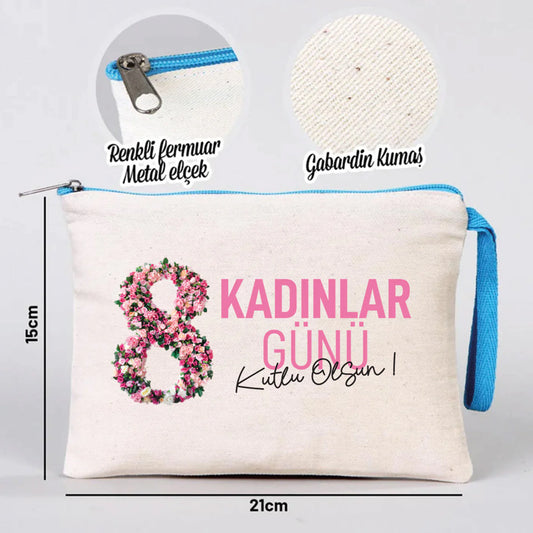 21x15 cm Turkuaz Fermuarlı - Kadınlar Günü Hediyesi - detay görünüm