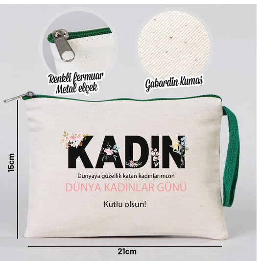 21x15 cm Yeşil Fermuarlı - Kadınlar Günü Hediyesi - detay görünüm