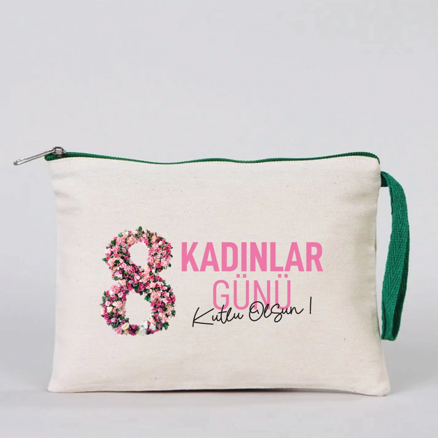 21x15 cm Yeşil Fermuarlı - Kadınlar Günü Hediyesi - yakın çekim