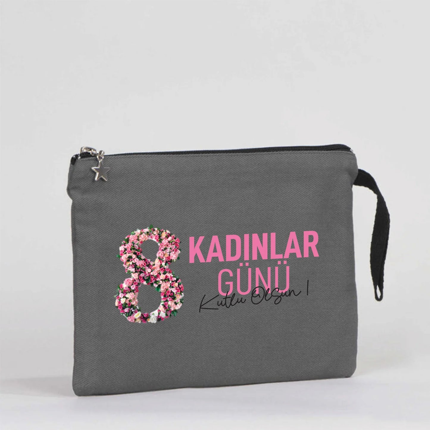 25x18 cm Antrasit Astarlı Kanvas Kalemlik - Kadınlar Günü Hediyesi - yakın çekim