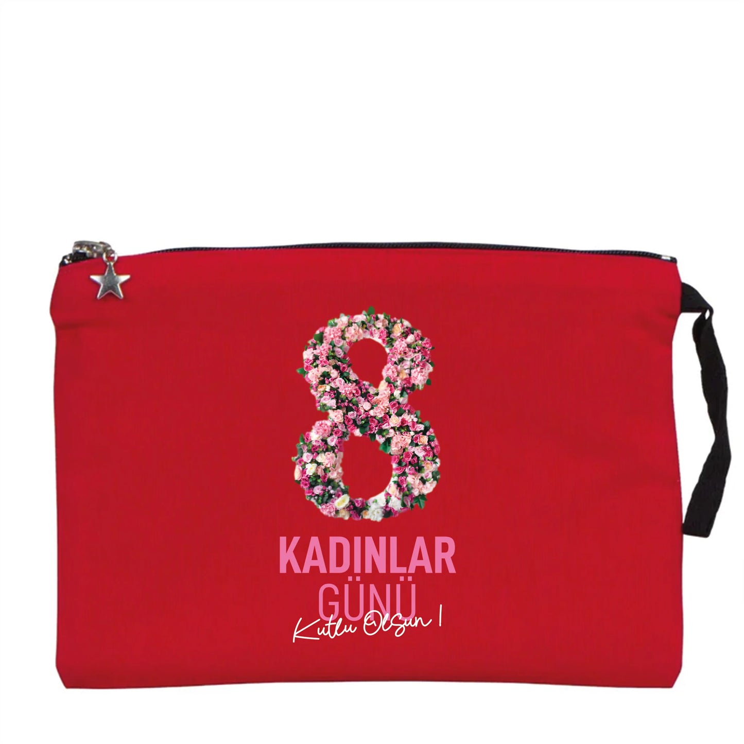 25x18 cm Kırmızı Astarlı Kanvas Kalemlik - Kadınlar Günü Hediyesi - yakın çekim