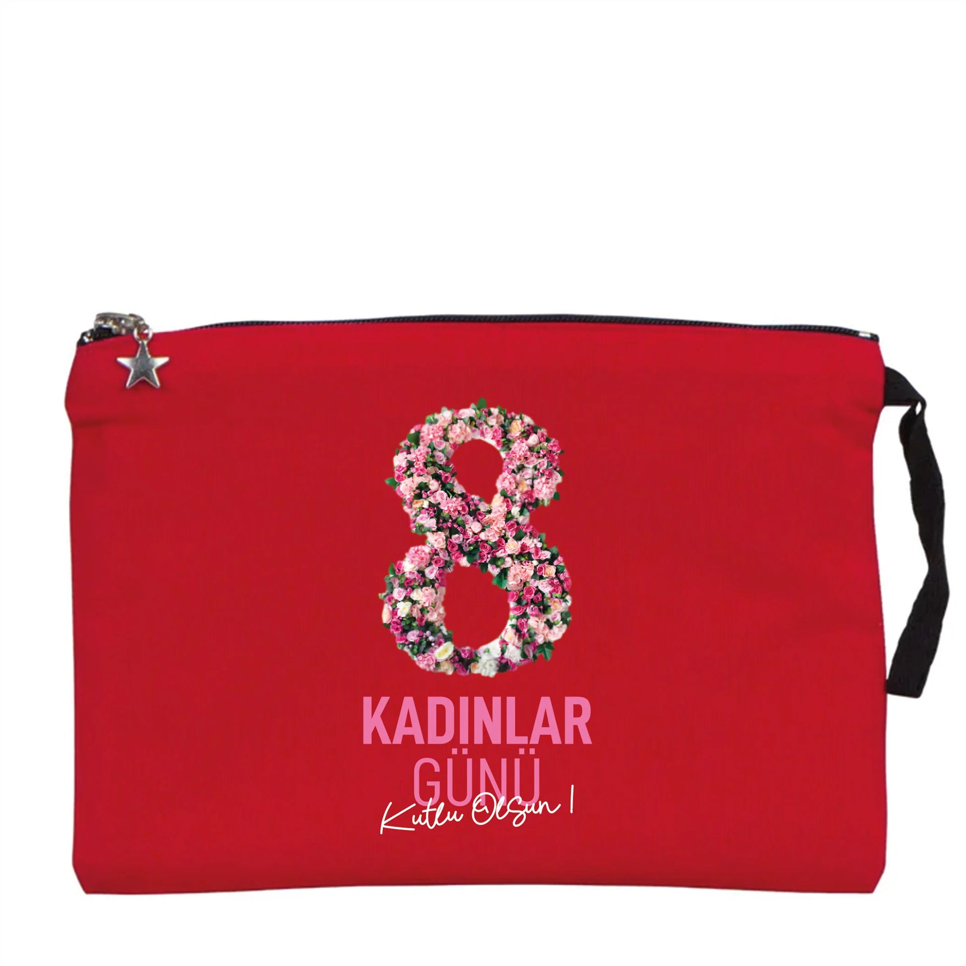 25x18 cm Kırmızı Astarlı Kanvas Kalemlik - Kadınlar Günü Hediyesi - yakın çekim