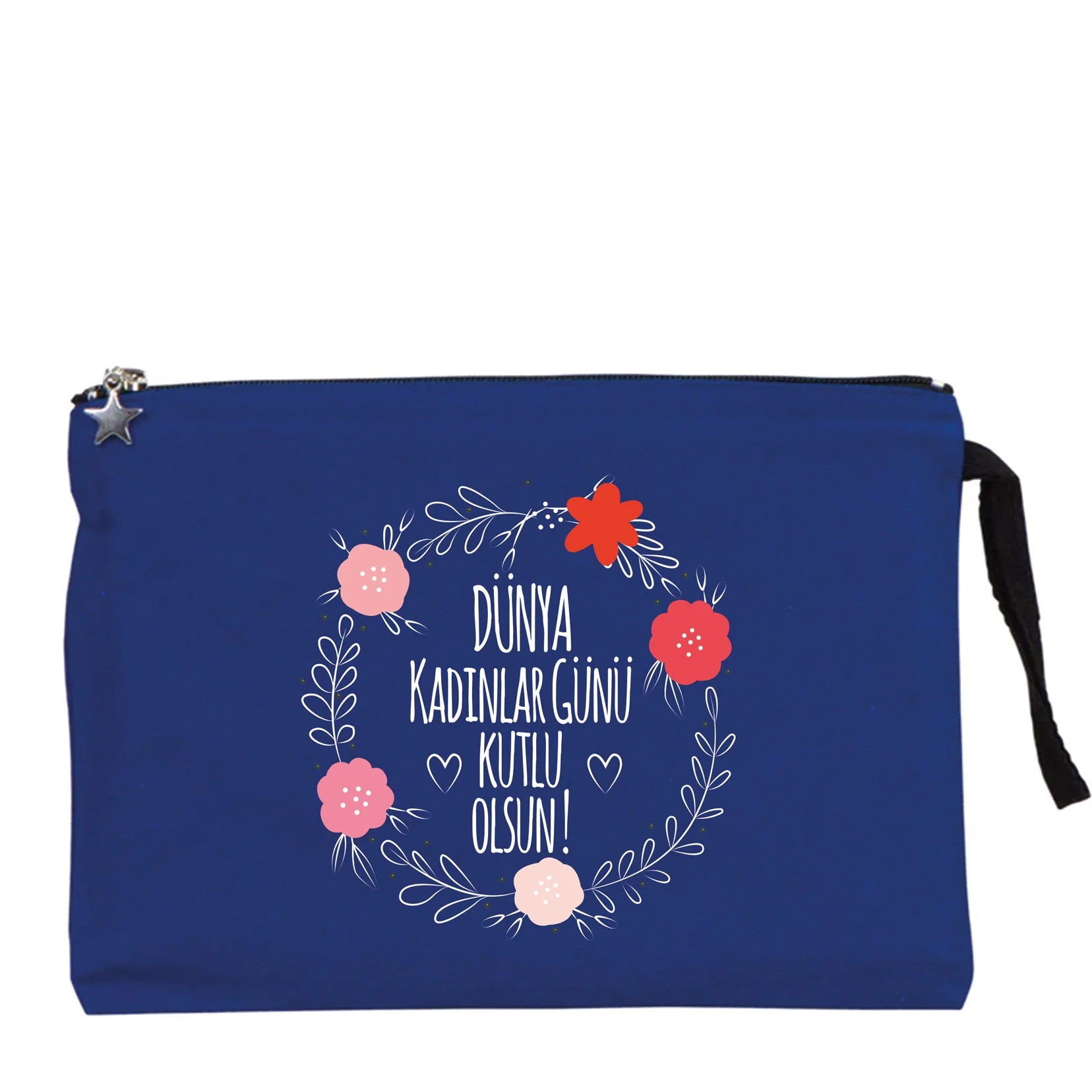 25x18 cm Mavi Astarlı Kanvas Kalemlik - Kadınlar Günü Hediyesi - yakın çekim