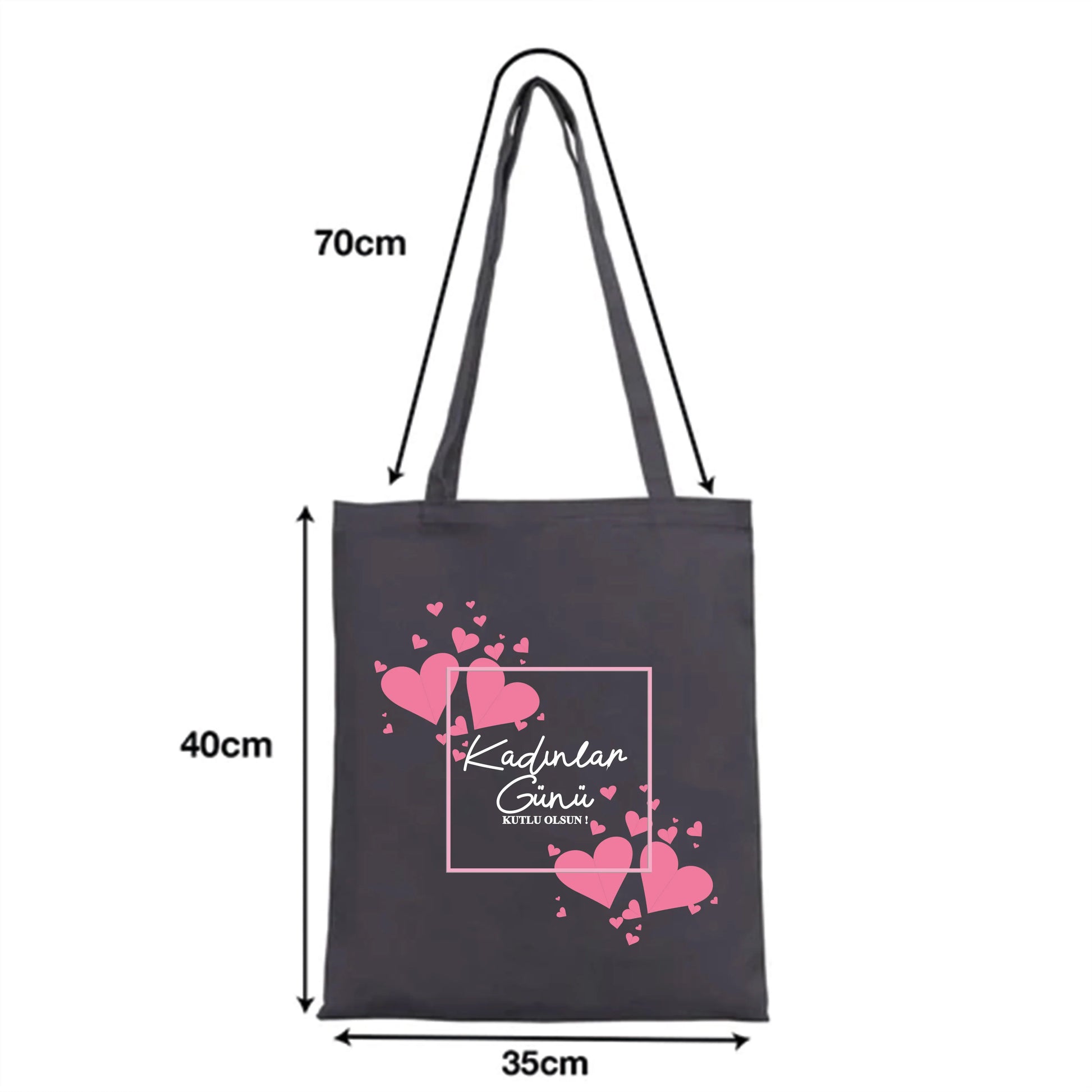 35x40 cm Antrasit Gabardin Bez Çanta - Kadınlar Günü - detay görünüm