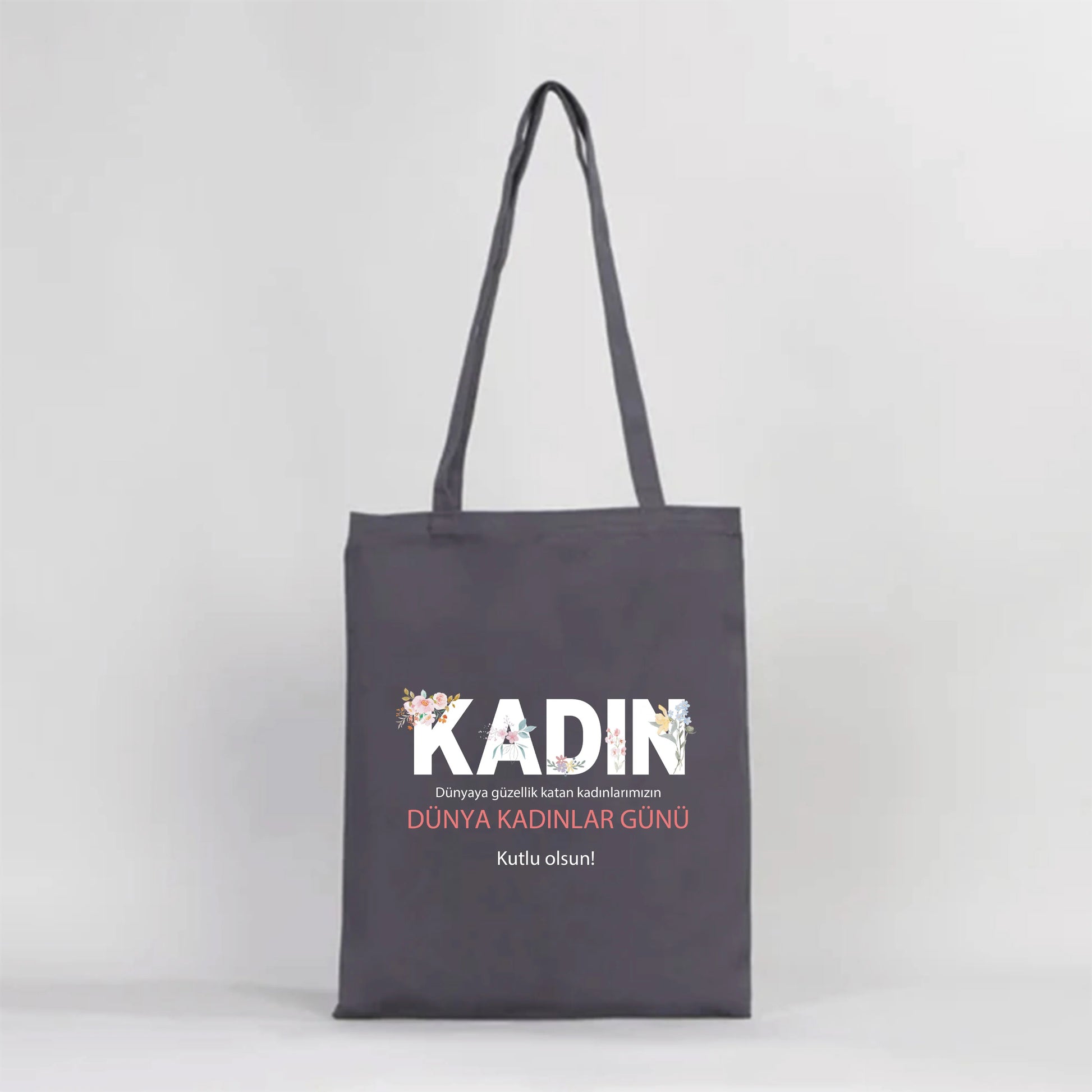 35x40 cm Antrasit Gabardin Bez Çanta - Kadınlar Günü - yakın çekim