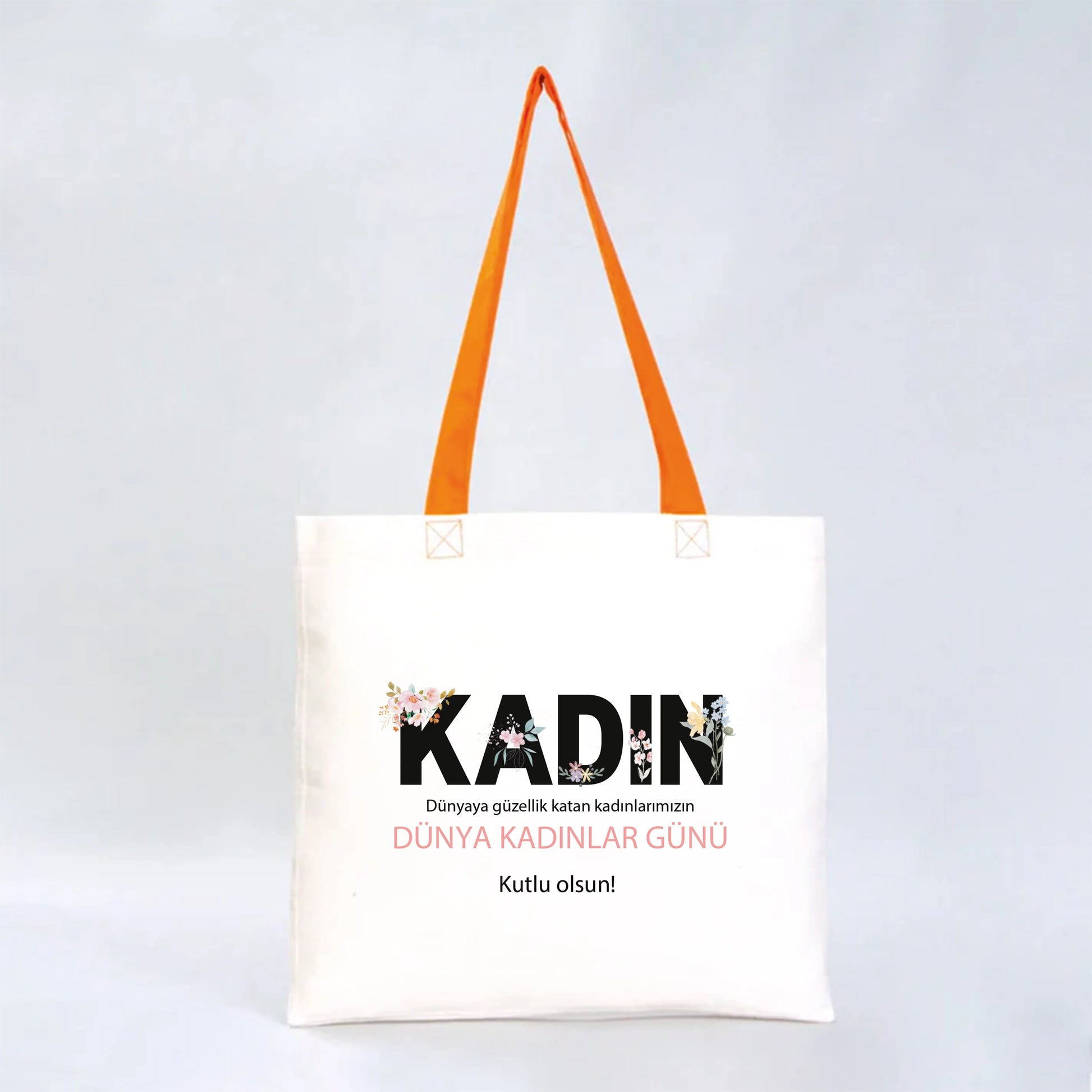 40x35 cm Gabardin Turuncu Kulp Çanta - Kadınlar Günü - yakın çekim