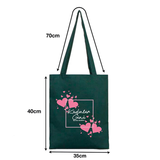 35x40 cm Yeşil Renk Gabardin Bez Model - Kadınlar Günü - detay görünüm